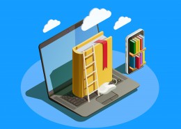Online education isometric icons composition with laptop book smartphone electronic library and cloud computing conceptual images vector illustration