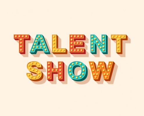 Talent show vector lettering, typography with light bulbs. Casino style text isolated on white background. Header for poster or flyer, retro design element.